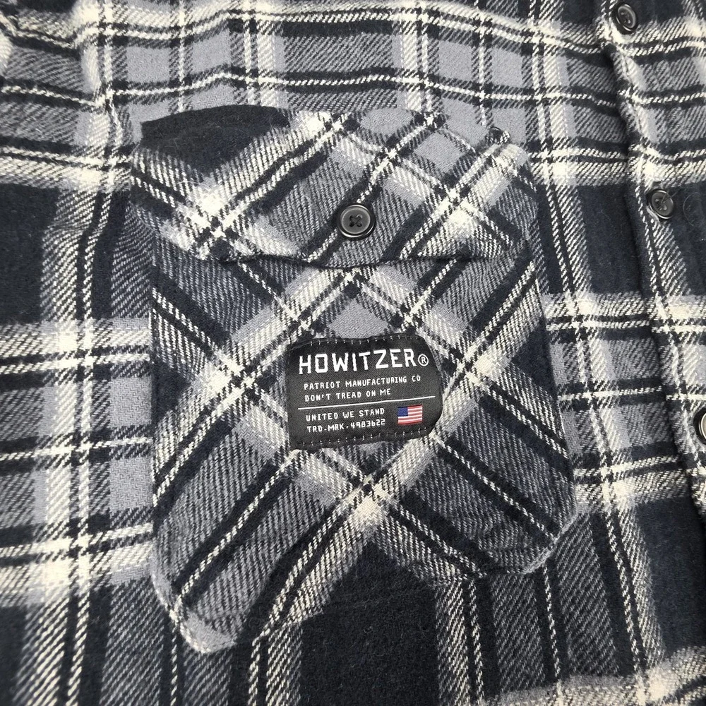 Howitzer Flannel Shirt Mens XL Black‎ Gray Plaid We The People Military Thick